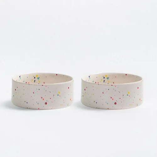White Speckled Ceramic Dog Bowl Set Large